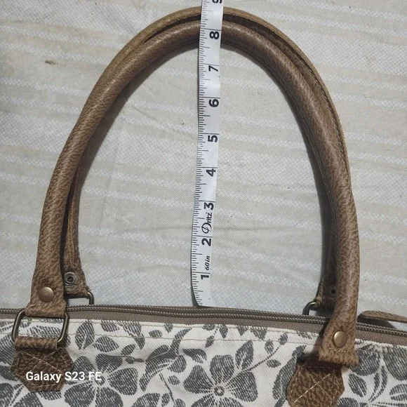 Myra Bag Amaryllis Upcycled Canvas & Cowhide Messenger Bag Rustic Western - Picture 11 of 13